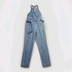 Express Denim Chambray Jumpsuit Womens 0 Wrap Sleeveless Halter Belted